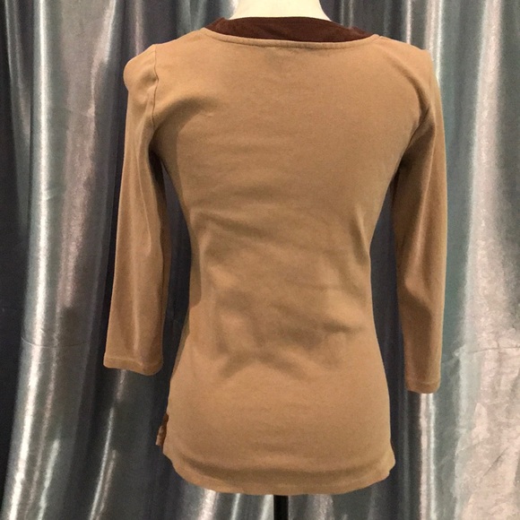 Lauren Ralph Lauren Tan and Brown 3/4 Sleeve Top - Picture 3 of 4